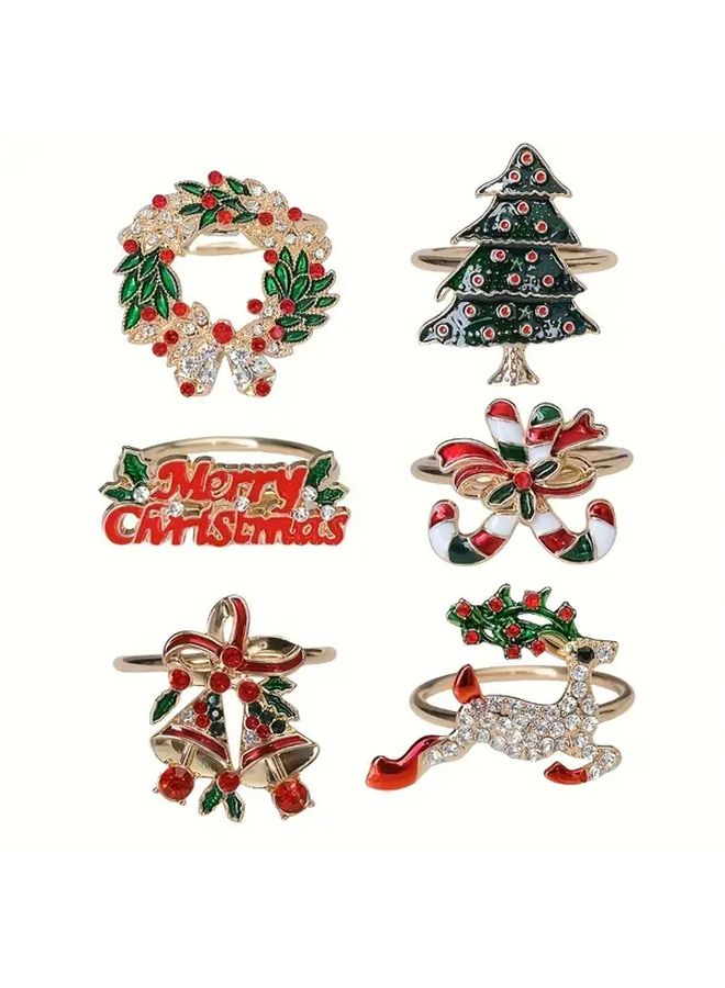 حلقات المناديل الذهبية المعدنية ديكور طاولة عيد الميلاد لتناول الطعام في الذكرى السنوية وأعياد الميلاد وعيد الشكر - Image 4